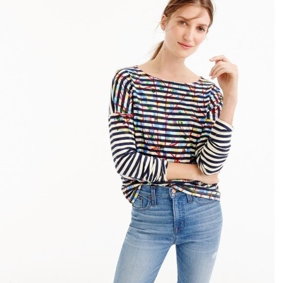 J. Crew Tops - Michael De Feo for J Crew medium striped art to wear 3/4 sleeve shirt